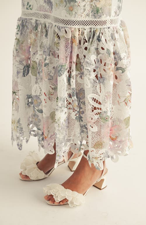 Arose Studio Madison Floral Lace Tie Strap Sleeveless Midi Dress In White Multi