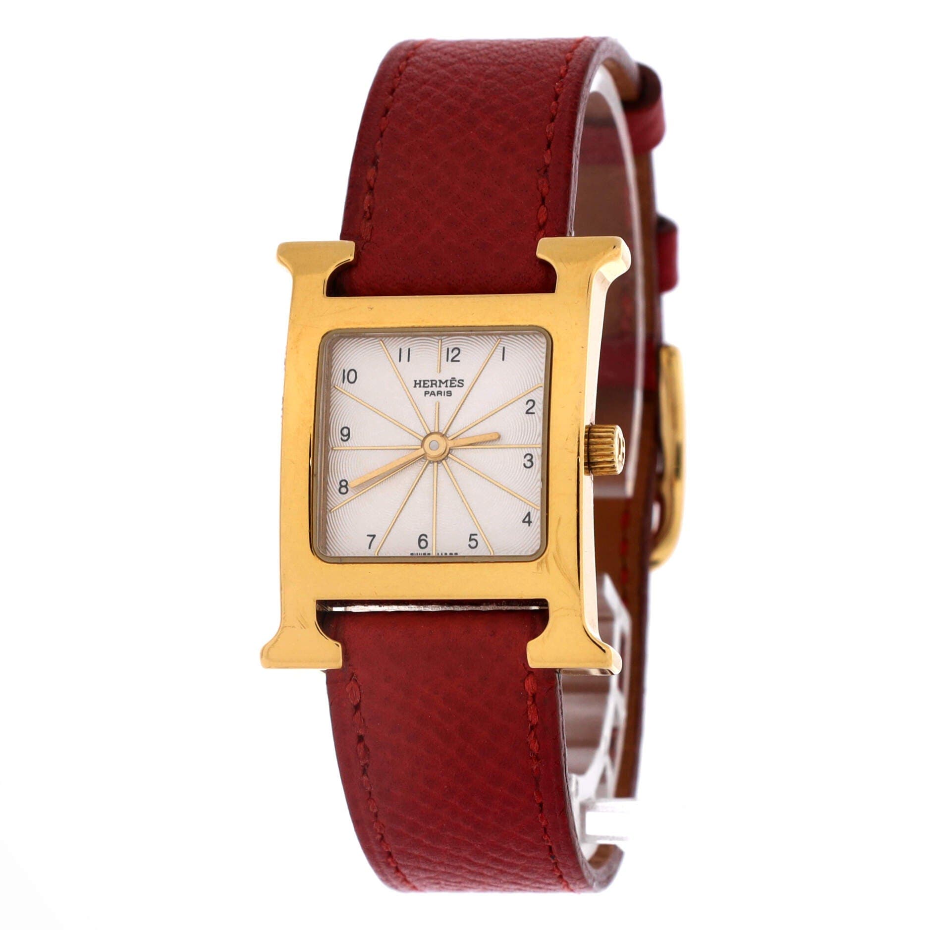 Heure H Quartz Watch Plated Metal and Leather 21, Alternate, color, Red
