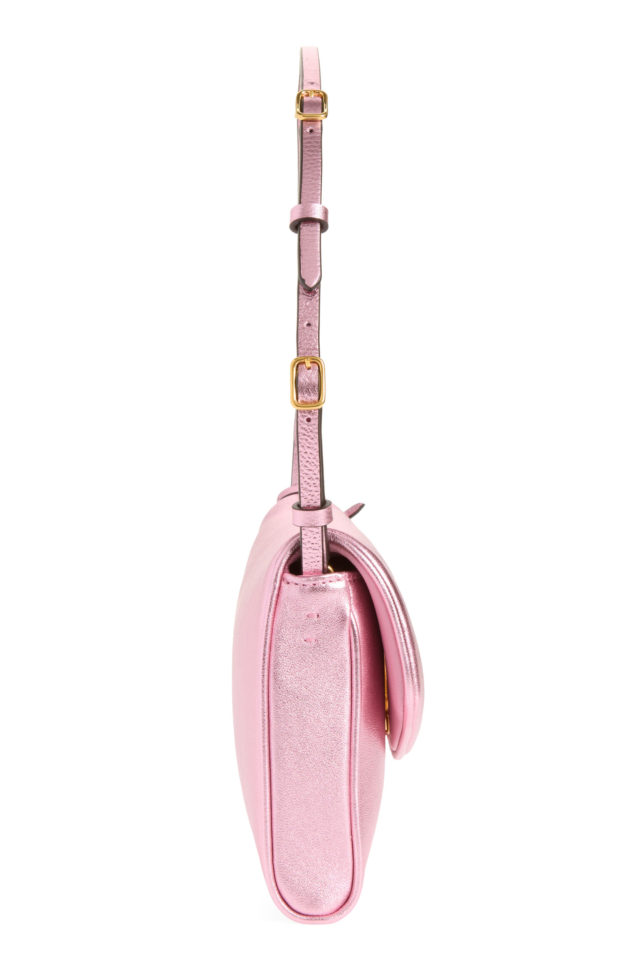 Small DeVain Metallic Leather Shoulder Bag, Alternate, color, DUSTY ROSE