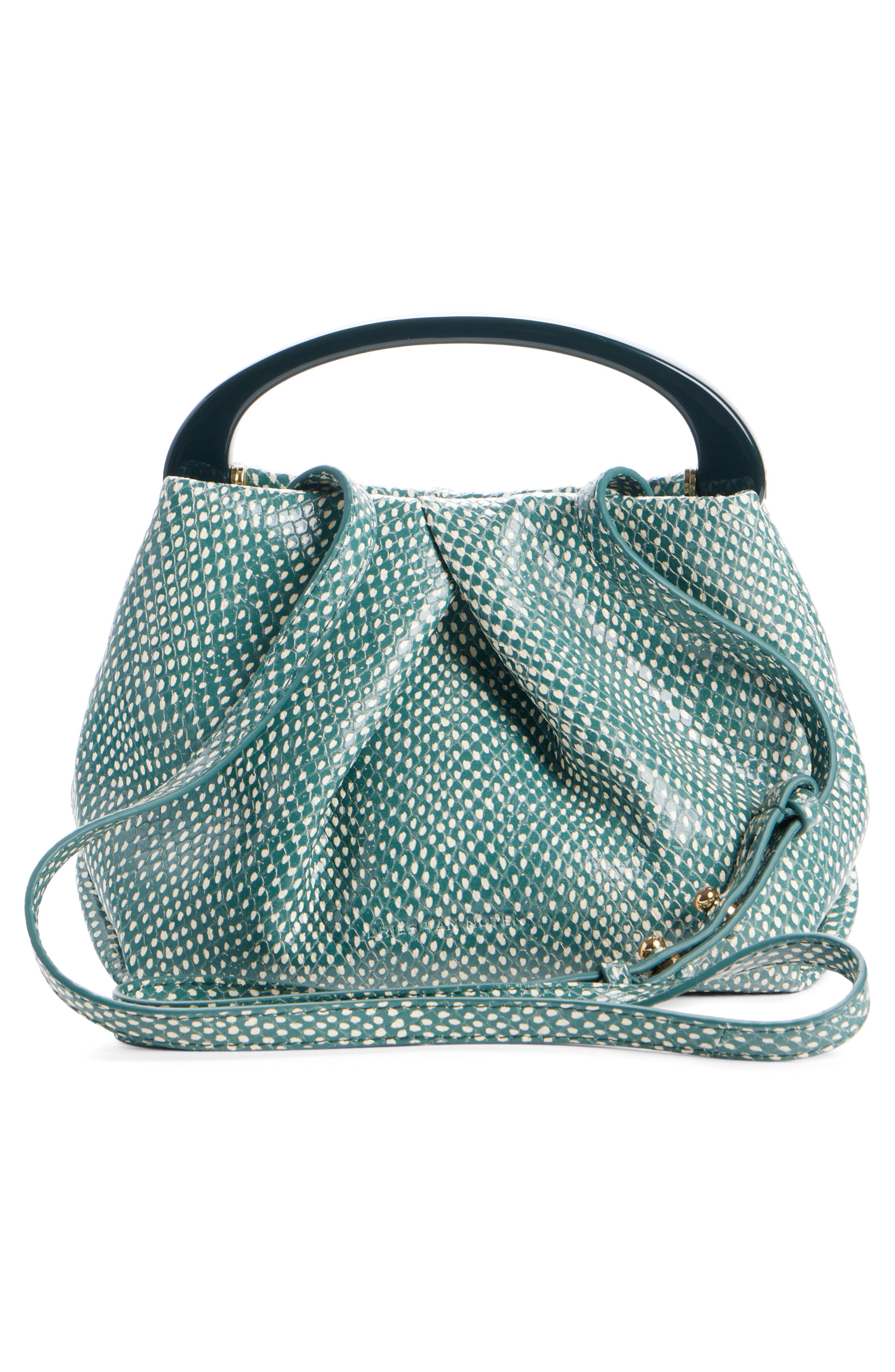 Dries Van Noten Small Pleated Snakeskin Embossed Leather Top Handle Bag, Alternate, color, 611 Emerald