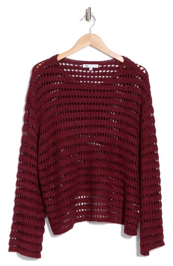 Dr2 By Daniel Rainn Bell Sleeve Pointelle Sweater In Wine Red
