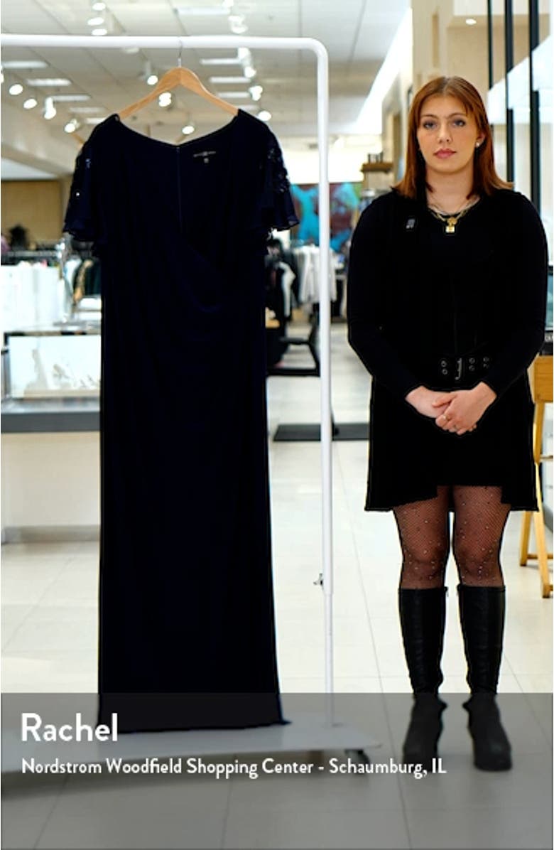 Sequin V-Neck Flutter Sleeve Gown, sales video thumbnail