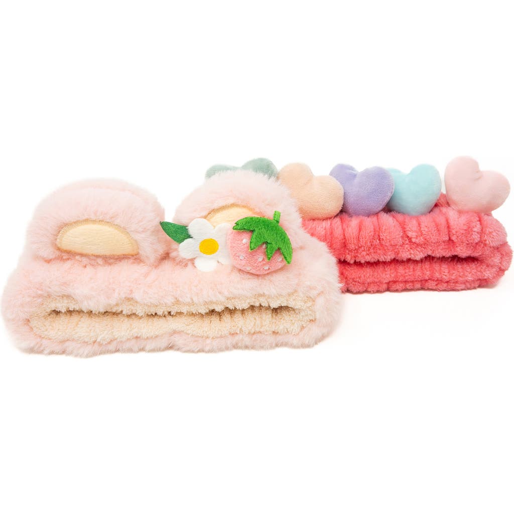 Puttisu 2pc Plush Spa Headband Set in Bear Hearts Set - Hot Pink  product