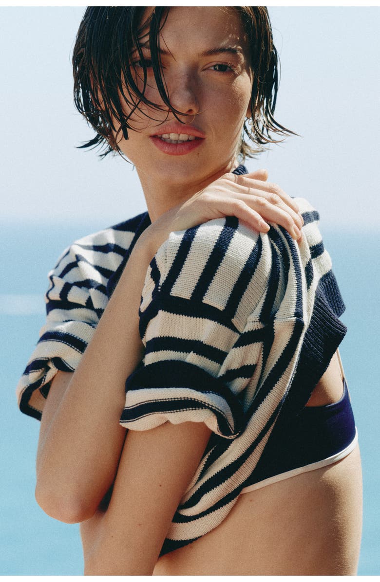 H&M Knitted T-shirt, Alternate, color, Navy Blue/Striped