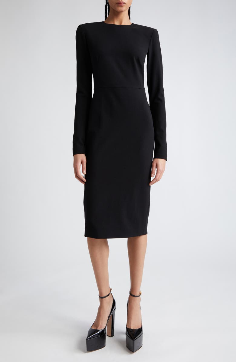 Victoria Beckham Long Sleeve Wool Blend Jersey Sheath Dress, Main, color,