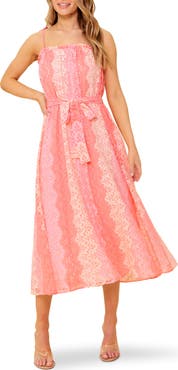 FLYING TOMATO Tie Waist Lace Midi Dress