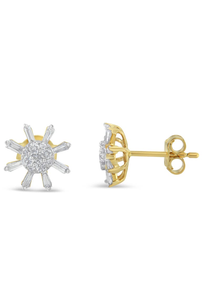 10k Yellow Gold Round and Baguette Diamond Stud Earring, Alternate, color, Yellow