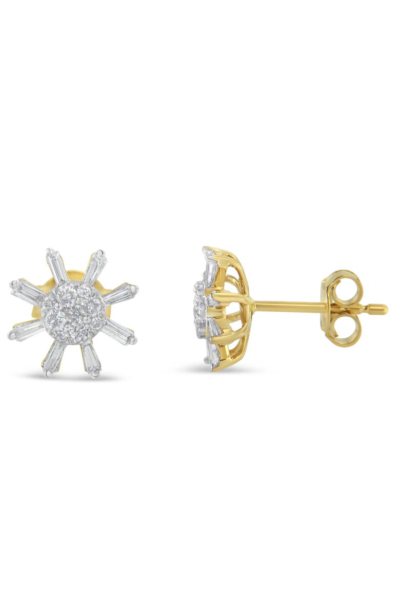 Haus of Brilliance 10k Yellow Gold Round and Baguette Diamond Stud Earring, Alternate, color, Yellow
