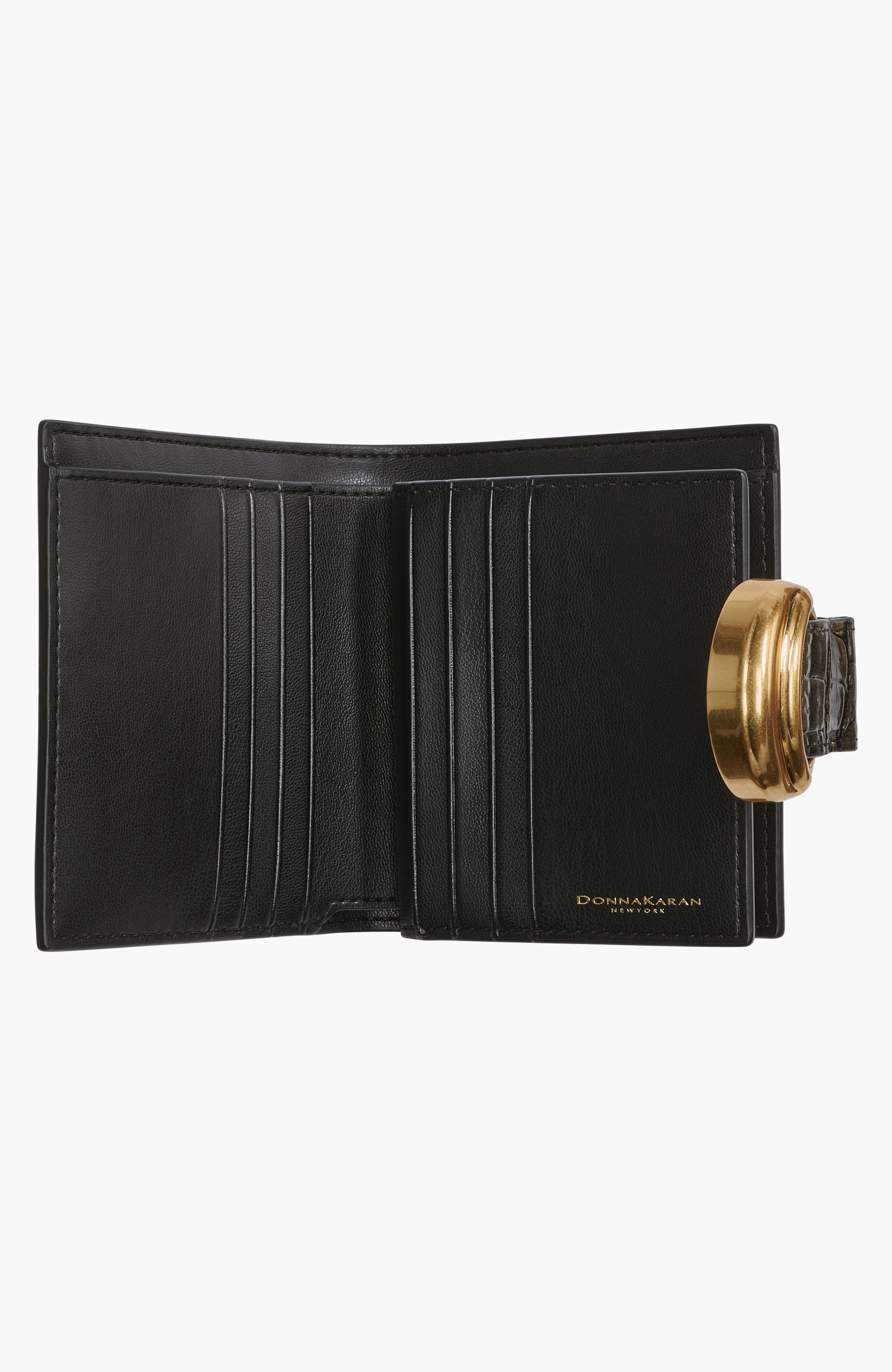 Donna Karan New York Valley Stream Metallic Croco Small Wallet, Alternate, color, Black/Gold
