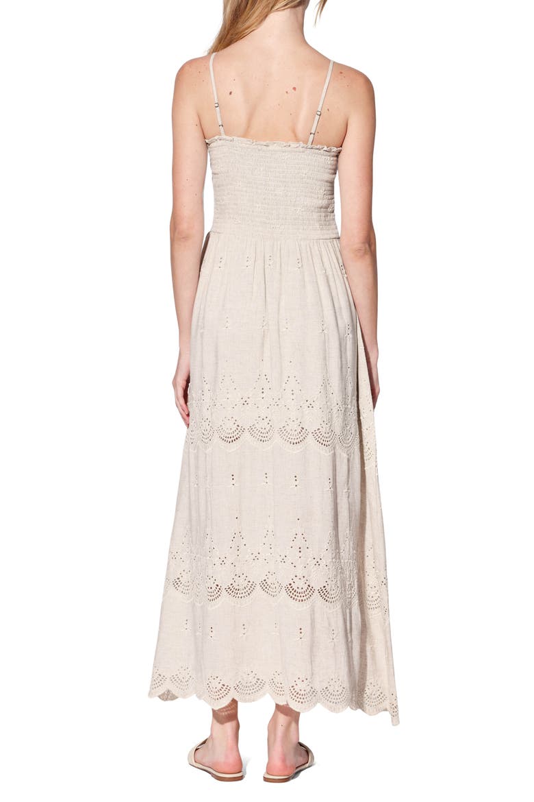 SIrena Smocked Linen & Cotton Maxi Dress, Alternate, color, COASTAL EYELET
