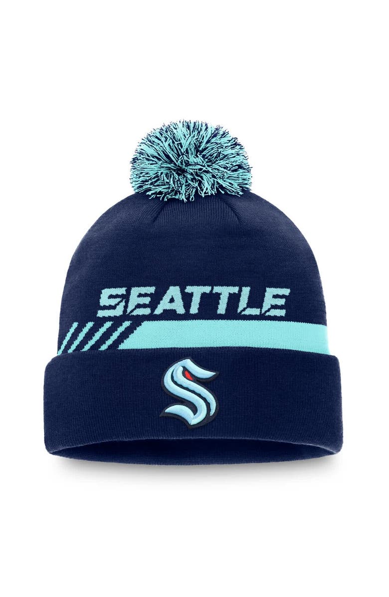 FANATICS Men's Fanatics Deep Sea Blue Seattle Kraken Authentic Pro Locker Room Cuffed Knit Hat with Pom, Main, color, Navy