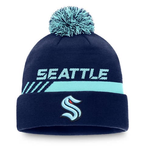 Men's Fanatics Deep Sea Blue Seattle Kraken Authentic Pro Locker Room Cuffed Knit Hat with Pom