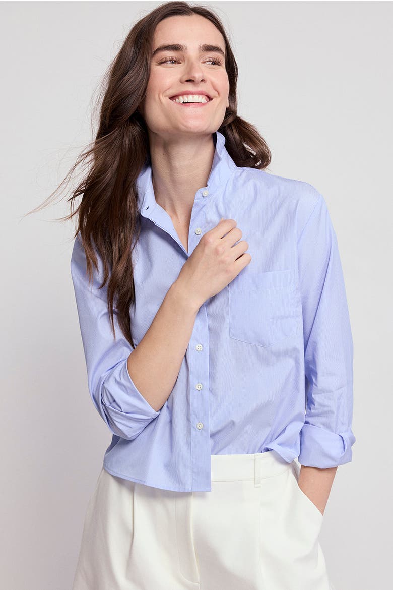 The Long Sleeve Boxy Crop, Alternate, color, Thin Blue/White Stripe