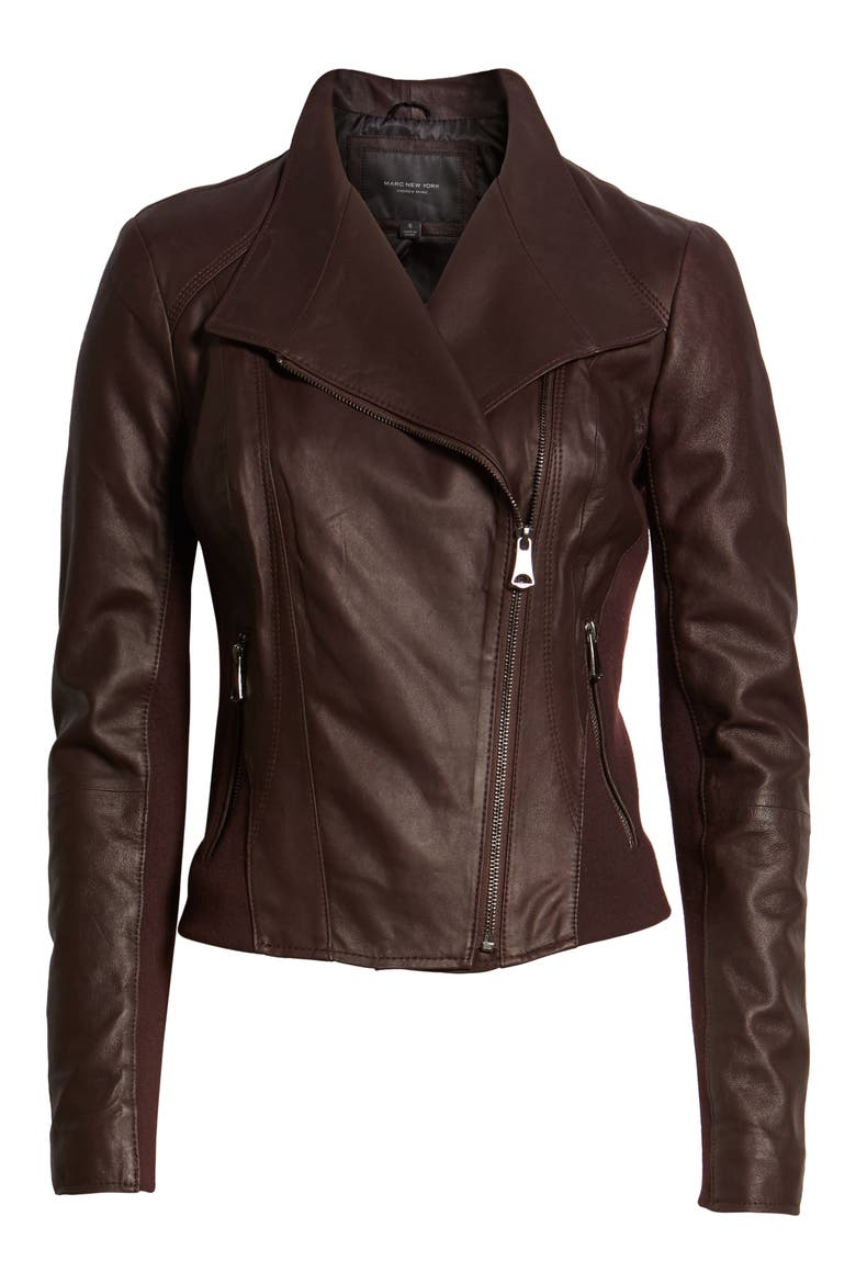 Felix Leather Moto Jacket with Knit Panels, Alternate, color, BURGUNDY