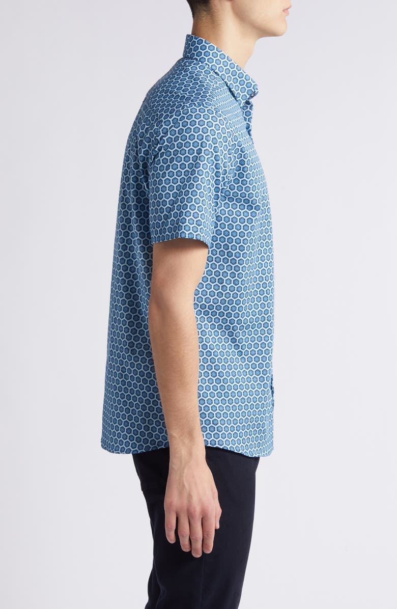 Stone Rose Sun Hex Trim Fit Short Sleeve Stretch Button-Up Shirt, Alternate, color,