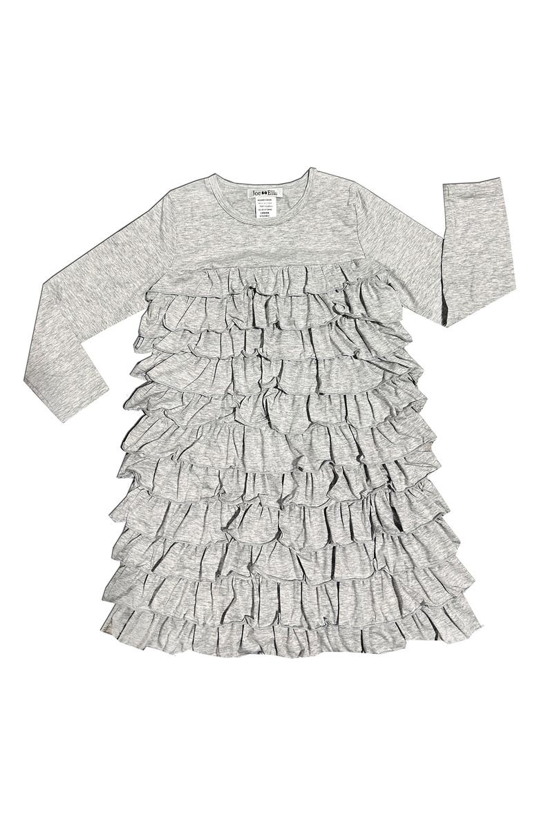 JOE-ELLA Kids' Ruffle Tiered Party Dress, Main, color, Grey