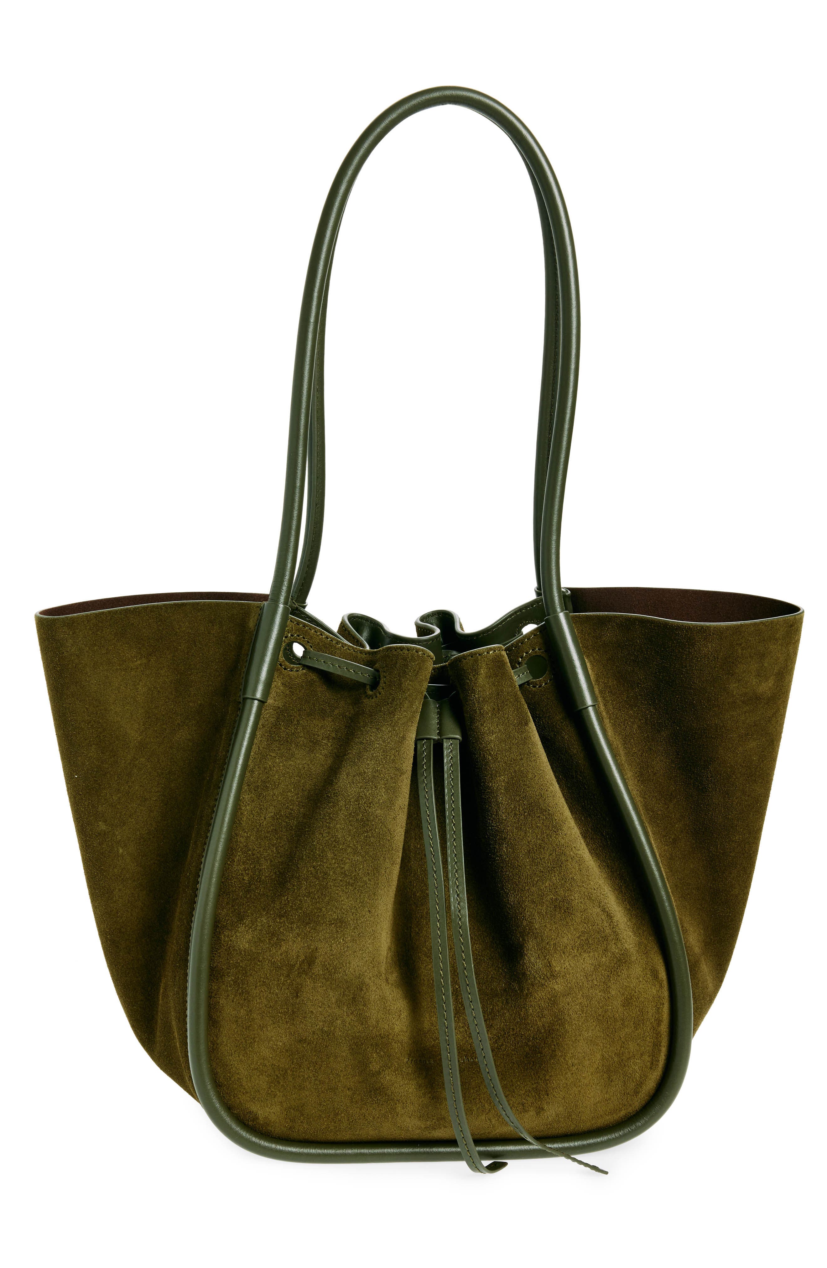 Proenza Schouler Large Ruched Suede Tote, Main, color, Olive