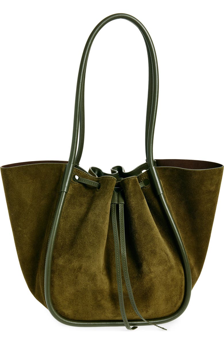 Proenza Schouler Large Ruched Suede Tote, Main, color, Olive