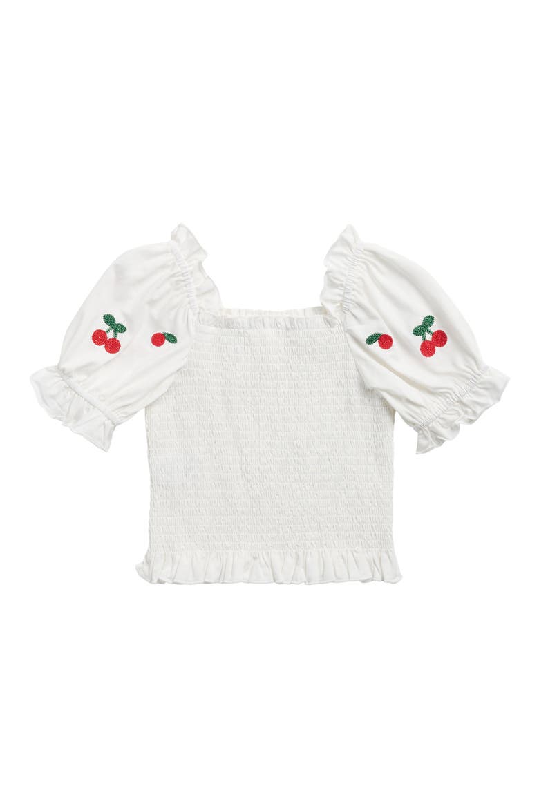 Kids' Smocked Cherry Top, Alternate, color, WHITE