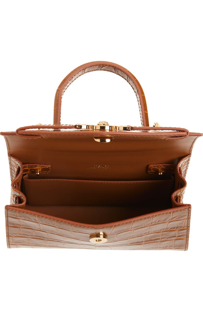Versace Small Medusa '95 Croc Embossed Leather Top Handle Bag, Alternate, color, Light Brown Gold