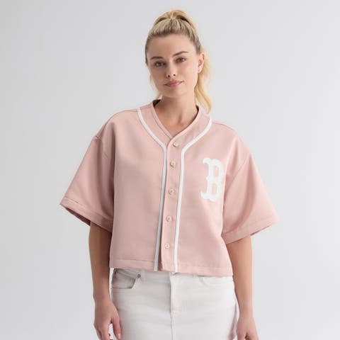 Women's Fanatics Faded Rose Boston Red Sox Iconic Full-Button Satin Baseball Top