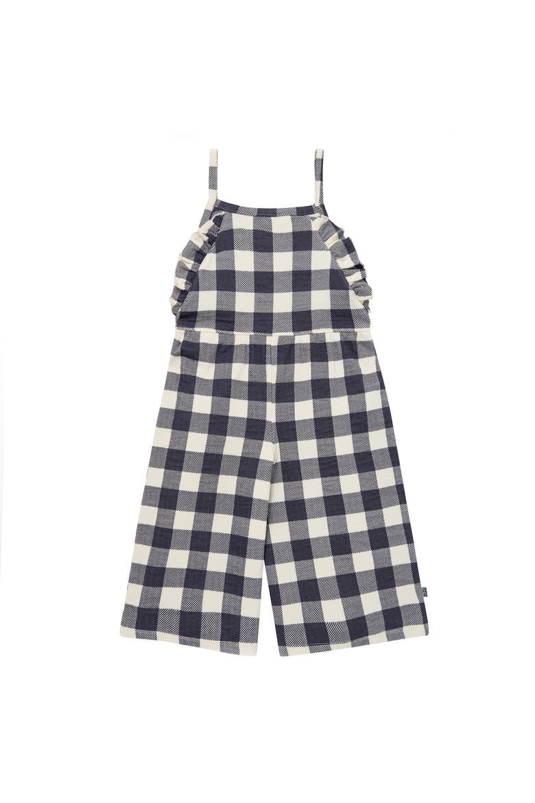 Girls' Ruffle Wide Leg Romper, Main, color, Dark Grey Gingham