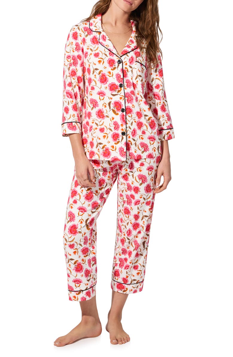 BedHead Pajamas Print Long Sleeve Stretch Organic Cotton Jersey Crop Pajamas, Main, color, Fantasia Floral