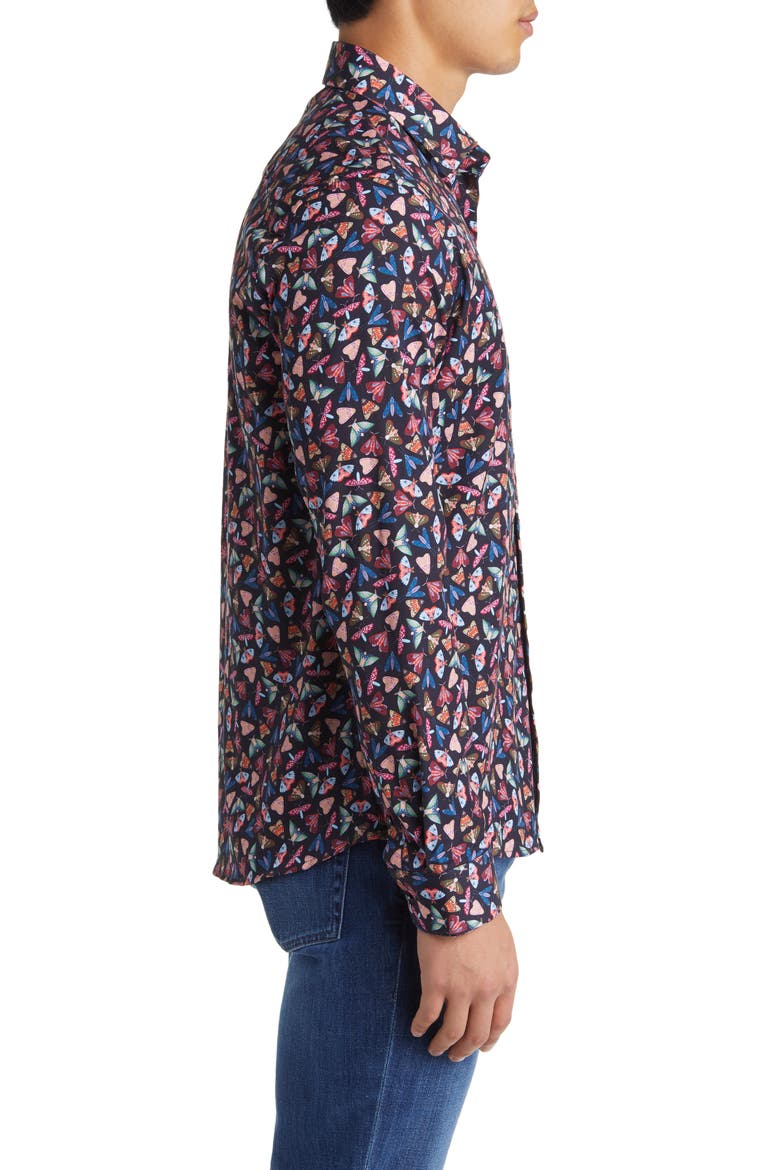 Moth Print Button-Up Shirt, Alternate, color, NAVY