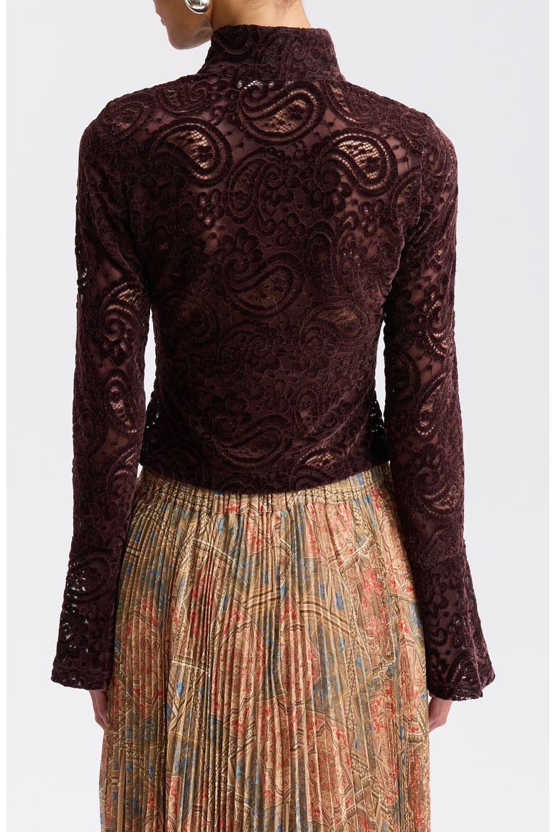 Chenille Lace Zip Front Top, Alternate, color, BROWN