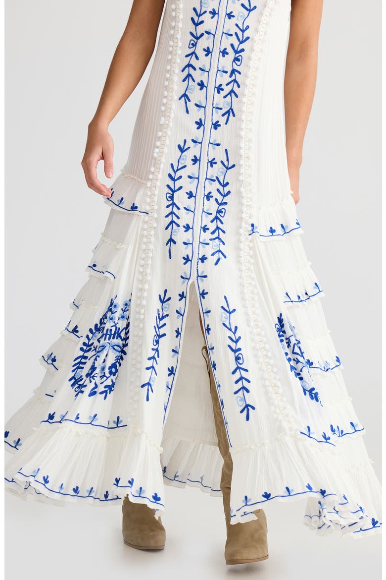 Sadira Embroidered Sleeveless Maxi Dress, Alternate, color, WHITE W BLUE