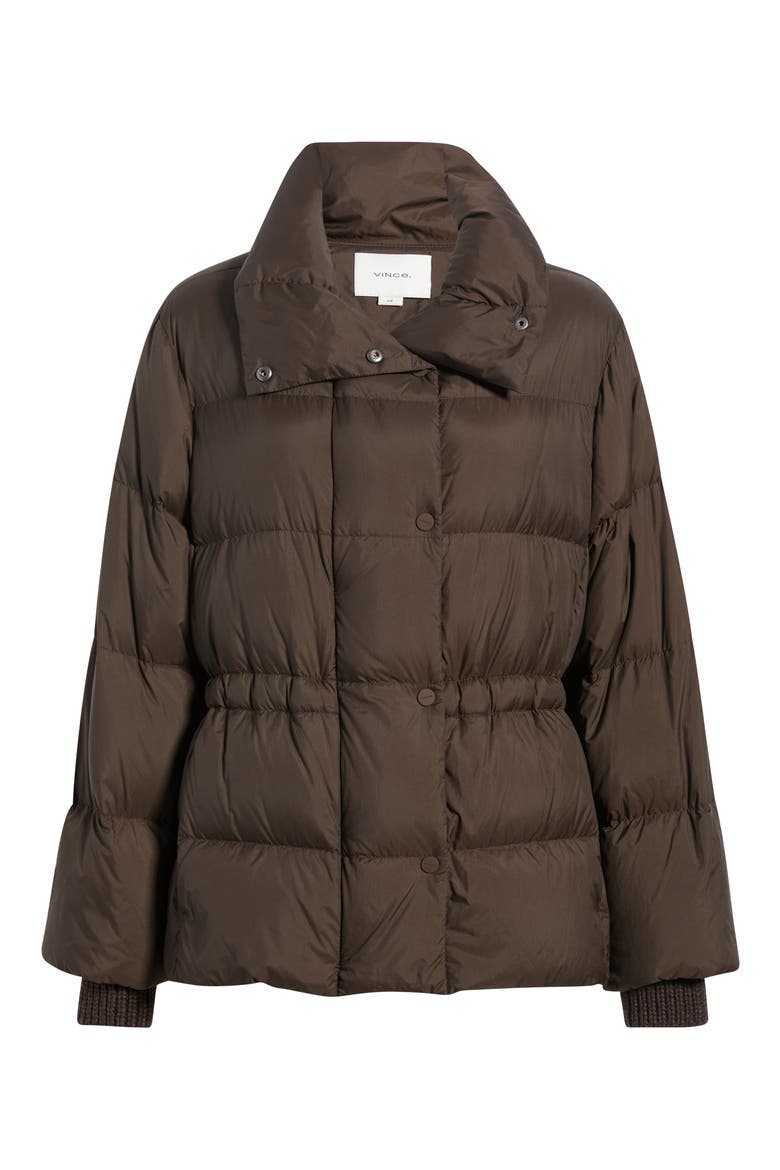 Quilted Stand Collar Down Puffer Jacket, Main, color, BROWN
