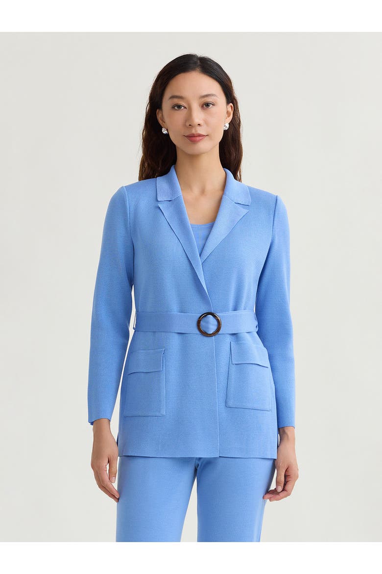 Belted Tonal Flat Knit Jacket, Alternate, color, Tranquil Blue