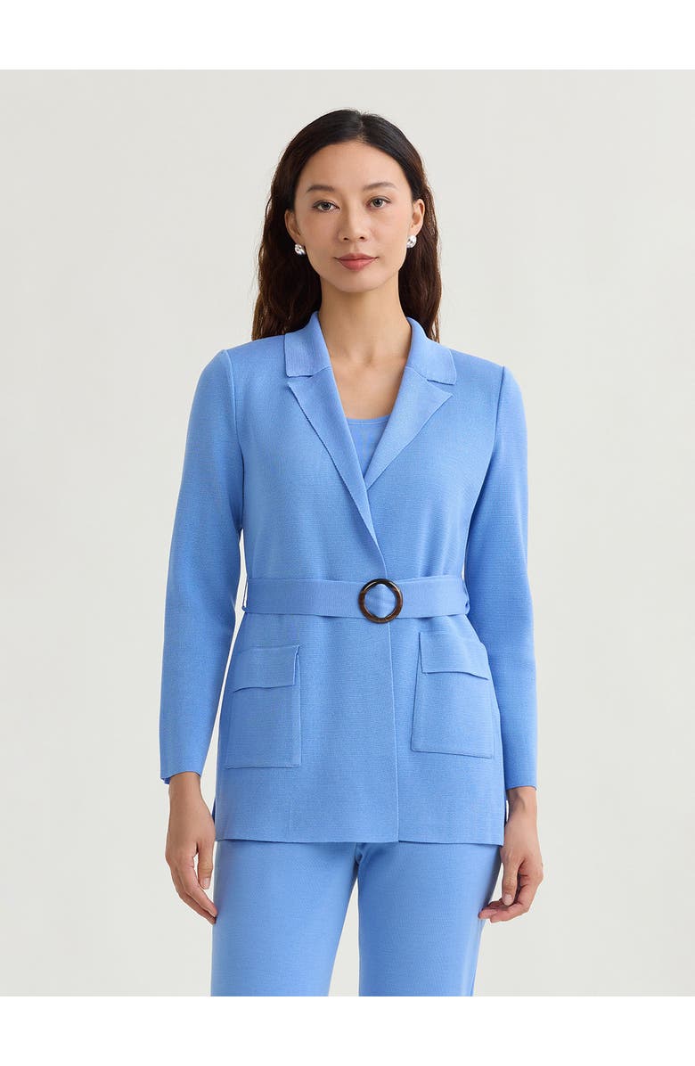 Misook Belted Tonal Flat Knit Jacket, Main, color, Tranquil Blue