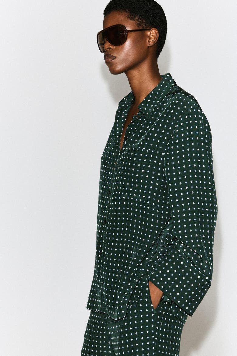Geometric-Print Shirt, Alternate, color, GREEN / PRINTED