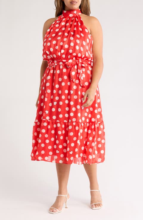 Heart & Dot Print Sleeveless Fit & Flare Dress (Plus)