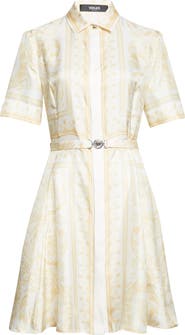 Versace Barocco Foulard Belted Silk Dress