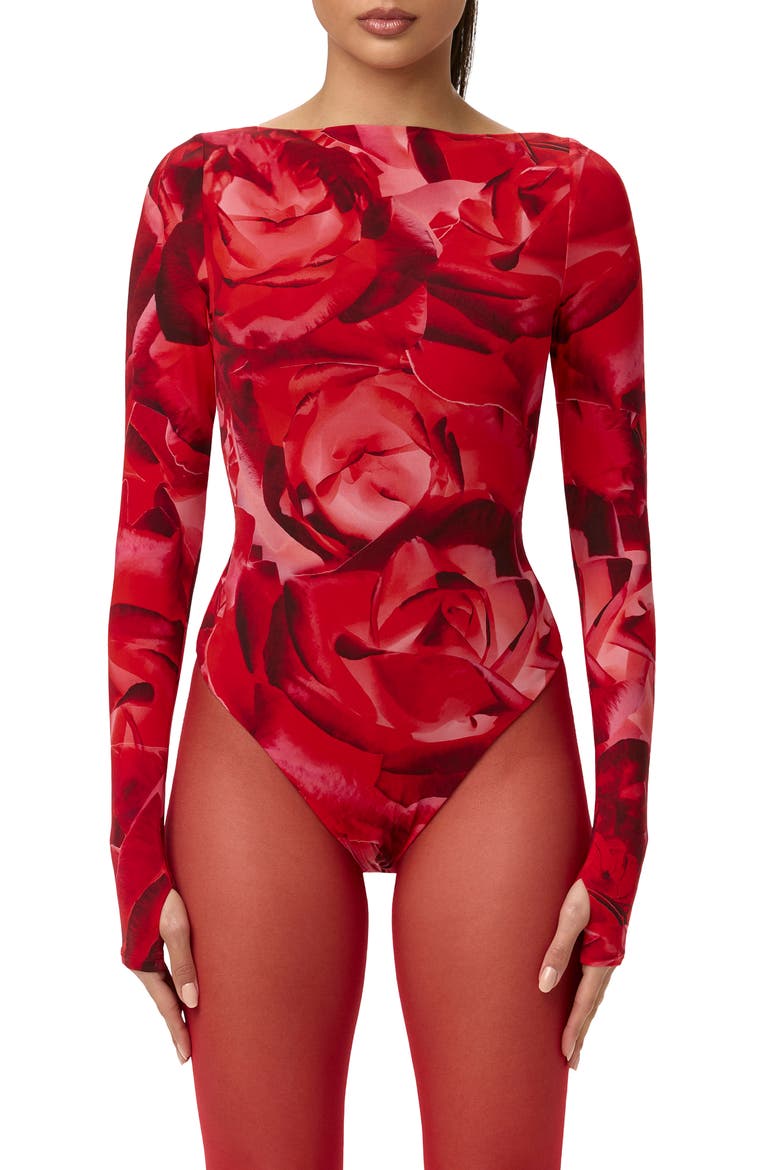 Bare Print Bodysuit, Alternate, color, ROUGE ROSE