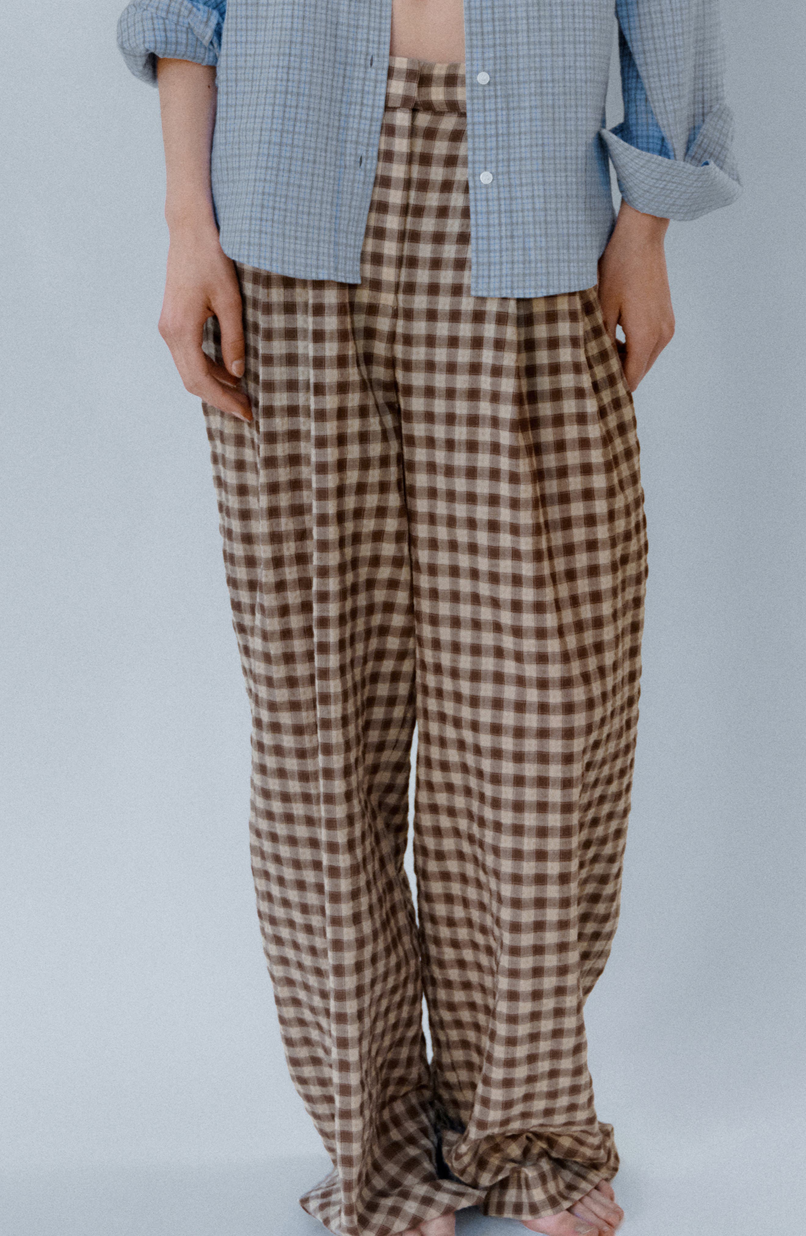 MANGO Gingham Straight Leg Pants (Women) | Nordstrom