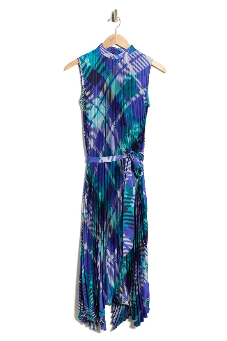 Pleated Belted Trapeze Dress, Main, color, SAPHIRE MULTI