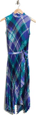 Tahari Pleated Belted Trapeze Dress
