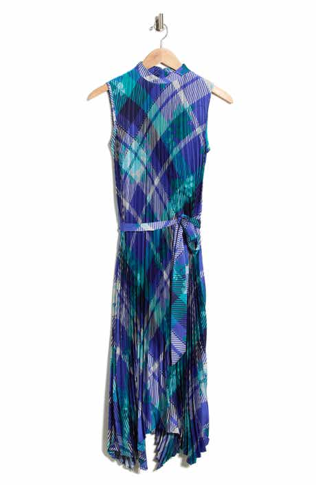 Pleated Belted Trapeze Dress