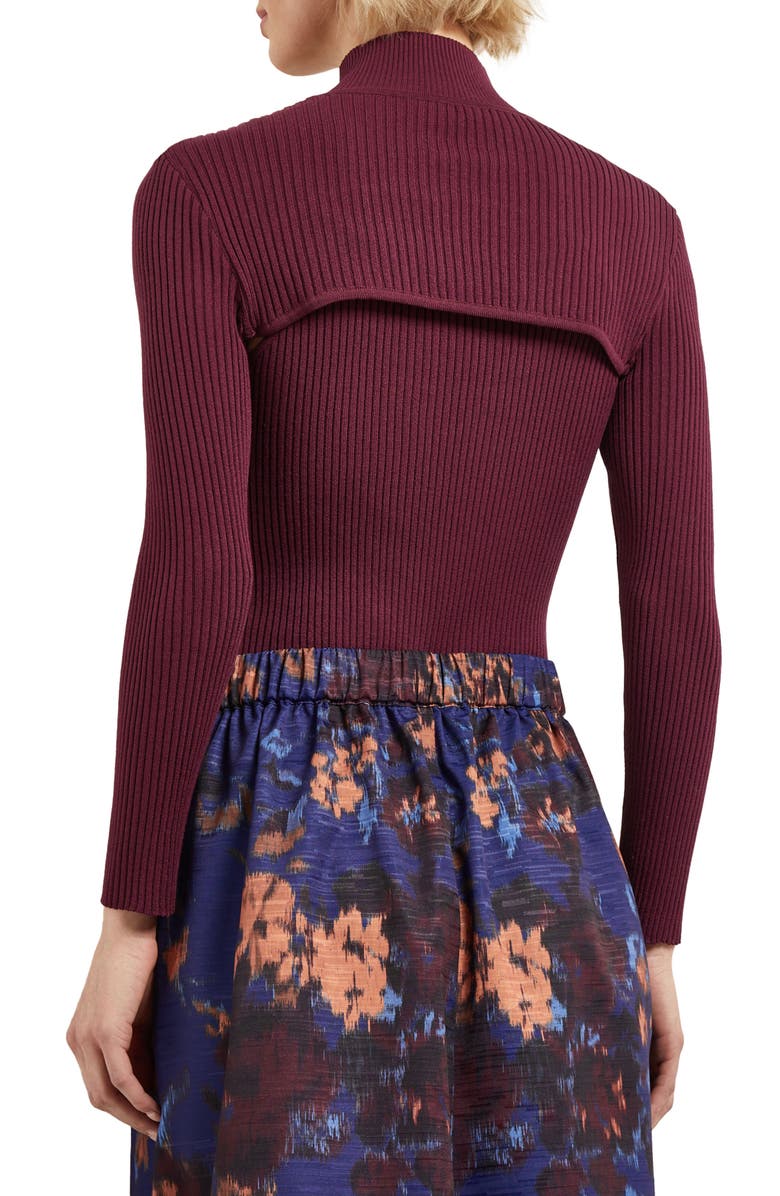 Misook Rib Mock Neck Camisole & Bolero Set, Alternate, color, Sangria