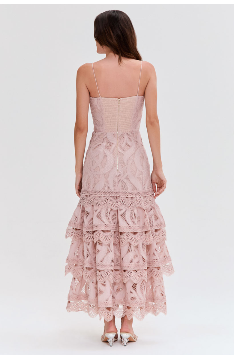 PatBO Aura Lace Flutter Midi Dress, Alternate, color, Rose