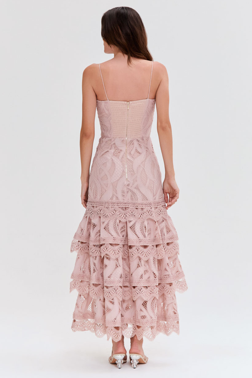 Patbo Aura Lace Flutter Midi Dress In Pink