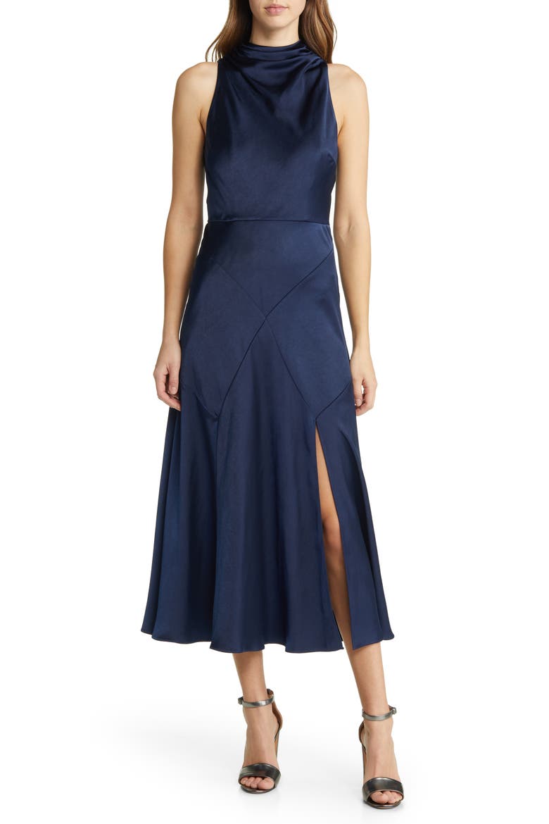 Lilymay Bias Cut Satin Dress, Main, color, DARK BLUE