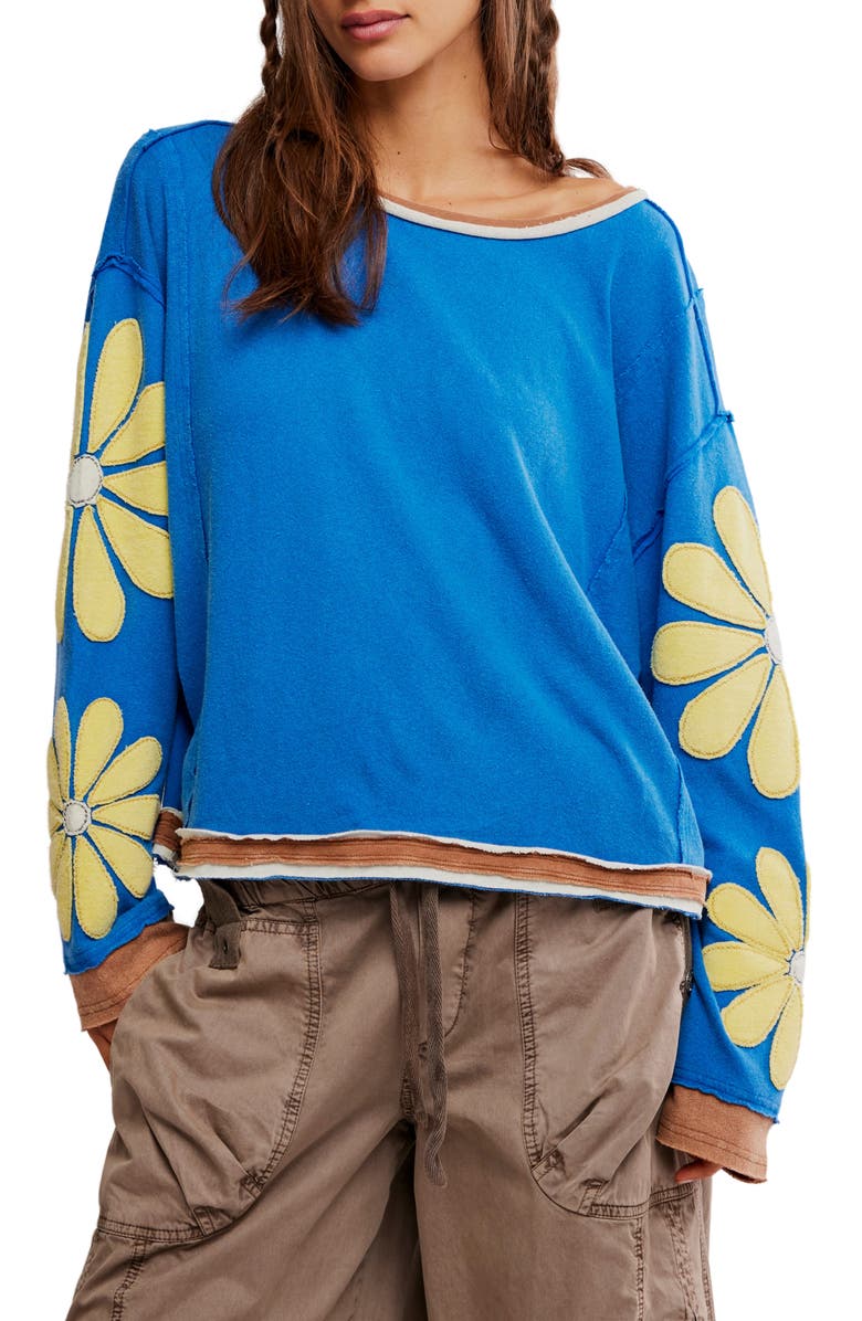 Free People You're a Star Cotton Knit Top, Main, color, Navy Combo