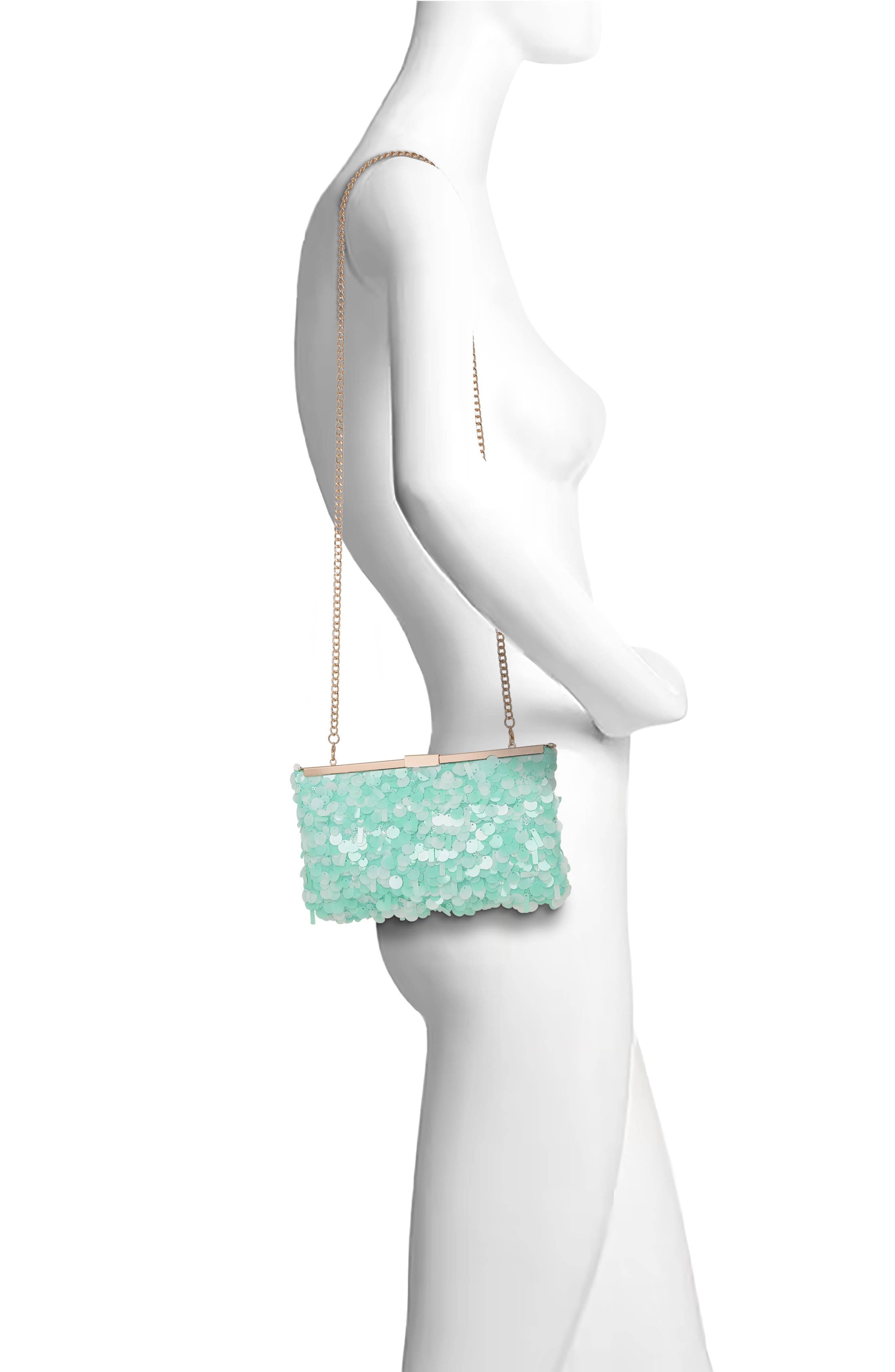 Jewel Badgley Mischka Briar Mixed Sequin Hinged Frame Clutch, Alternate, color, Light Mint Green