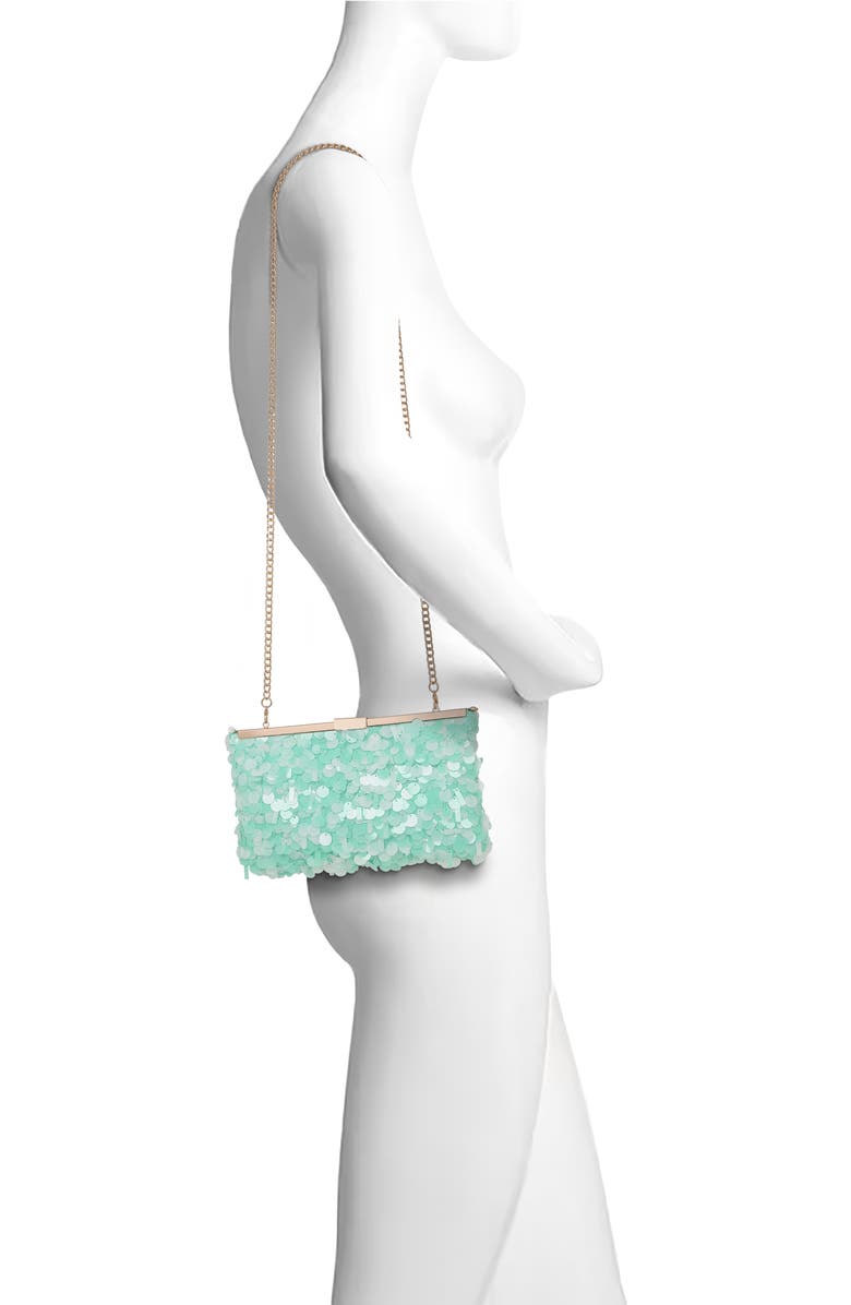 Jewel Badgley Mischka Briar Mixed Sequin Hinged Frame Clutch, Alternate, color, Light Mint Green