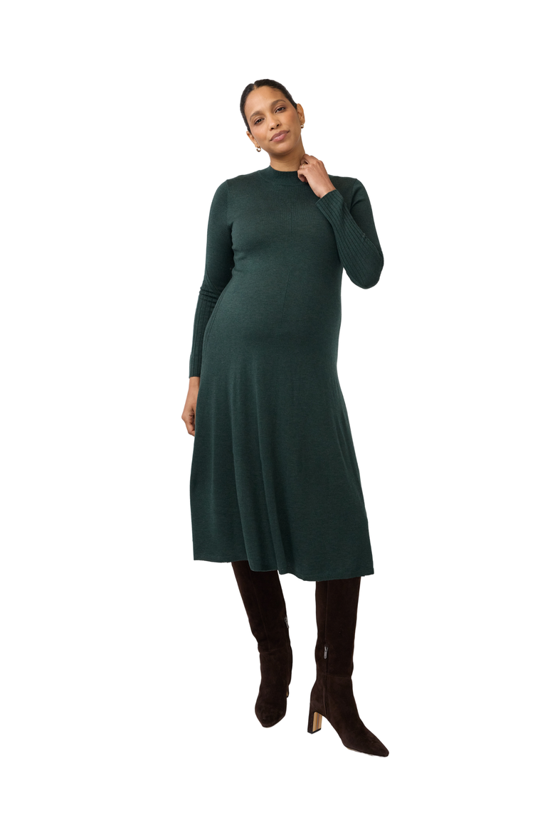 Long Sleeve Fit-and-Flare Sweater Maternity Midi Dress, Main, color, Dark Green