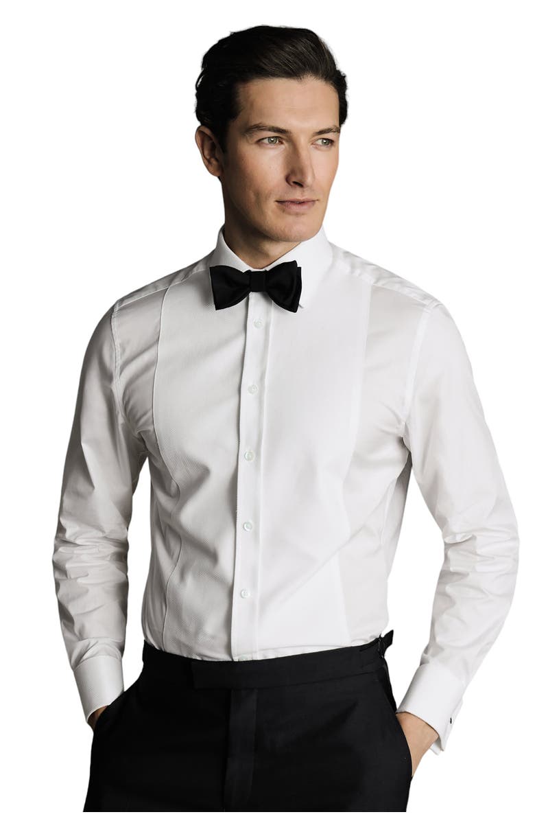 Charles Tyrwhitt Bib Front Evening Slim Fit Shirt Double Cuff, Main, color, White